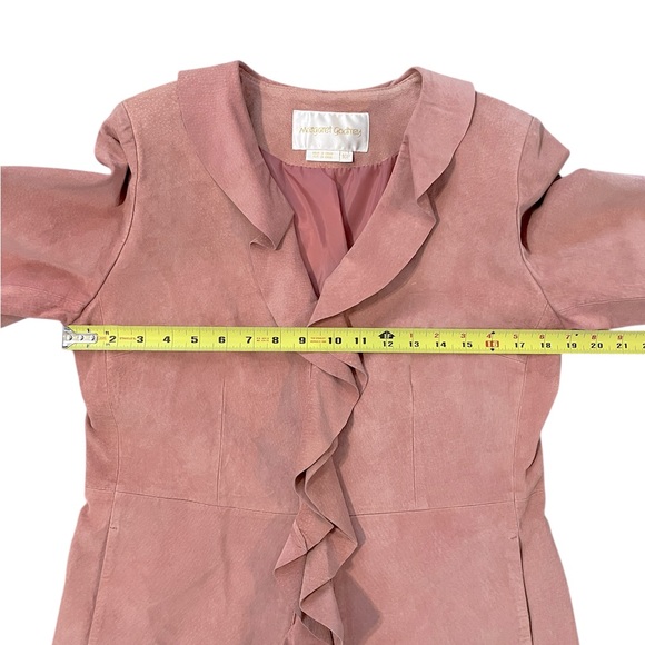 Margaret Godfrey 100% Leather Suede Ruffle Duster Jacket Mauve Pink Womens 10P - Picture 5 of 9